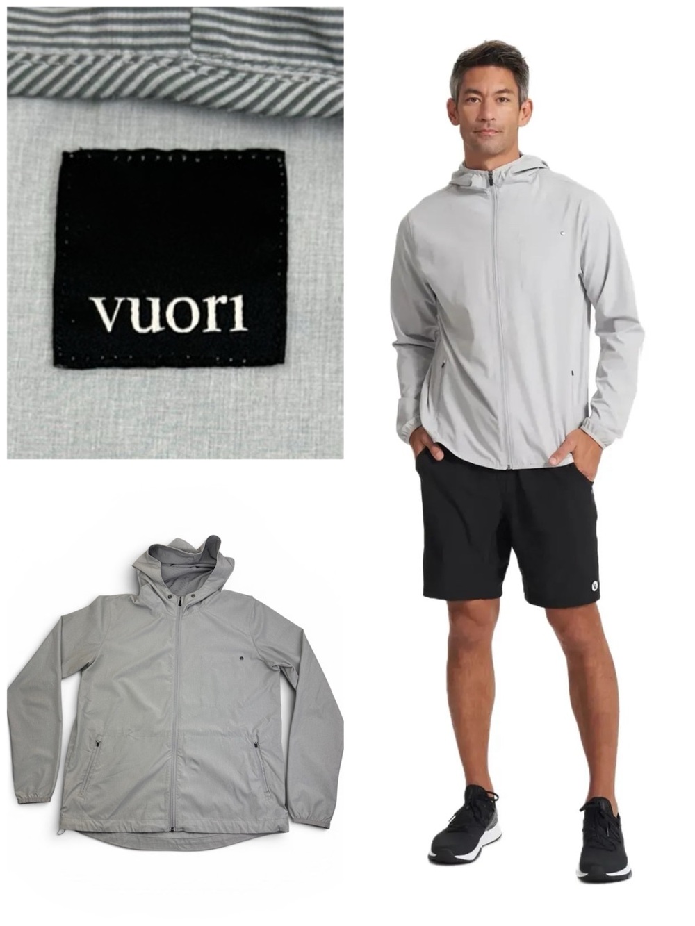 Vuori Outdoor Trainer Shell Full Zip Hood Zip Pockets Lightweight Platinum Linen
